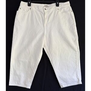 LL Bean 18P Classic Fit Straight Leg Capri Cropped Pant White  299501